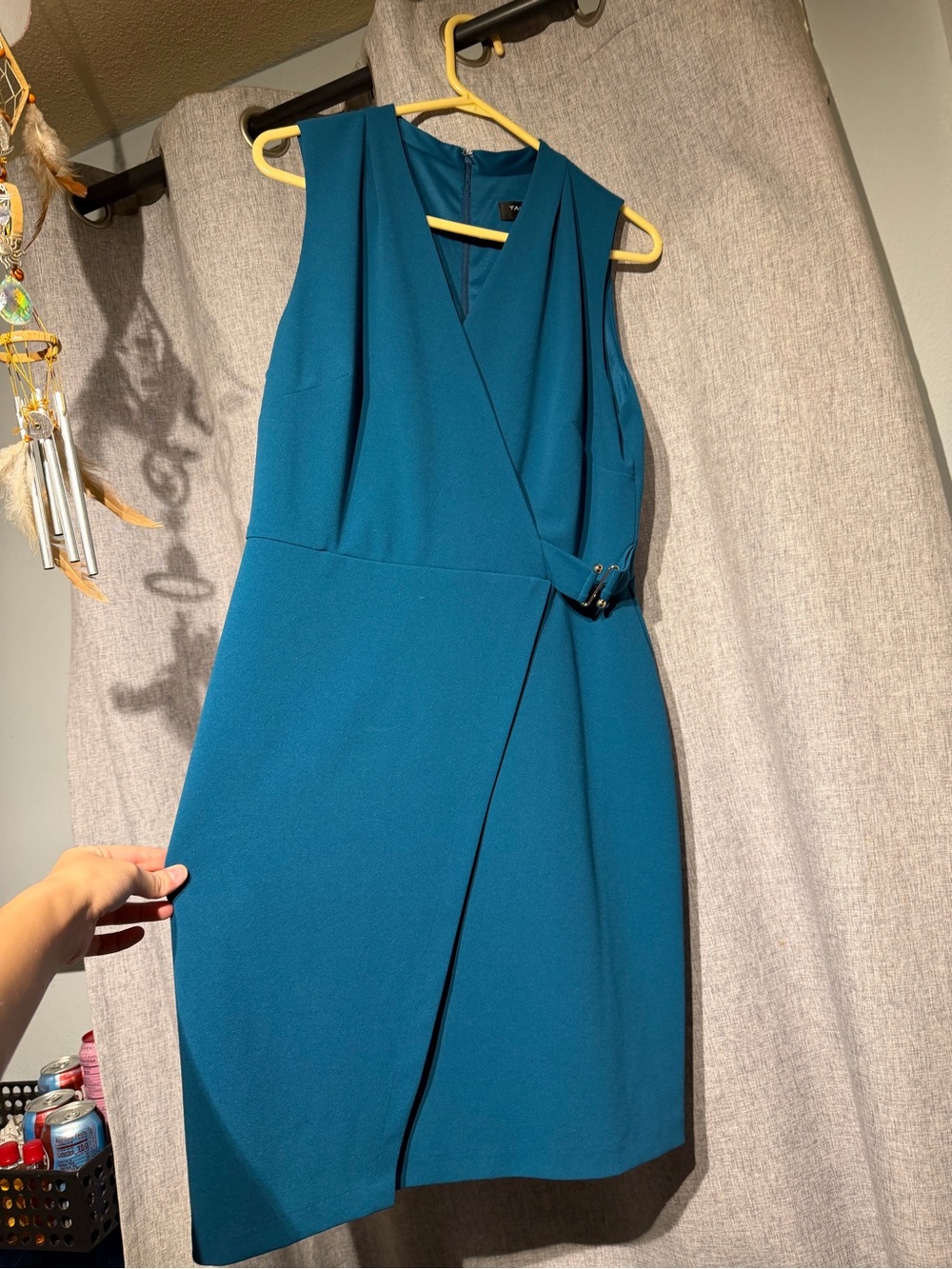 Tahari Teal Wrap-Front Midi Sheath Dress